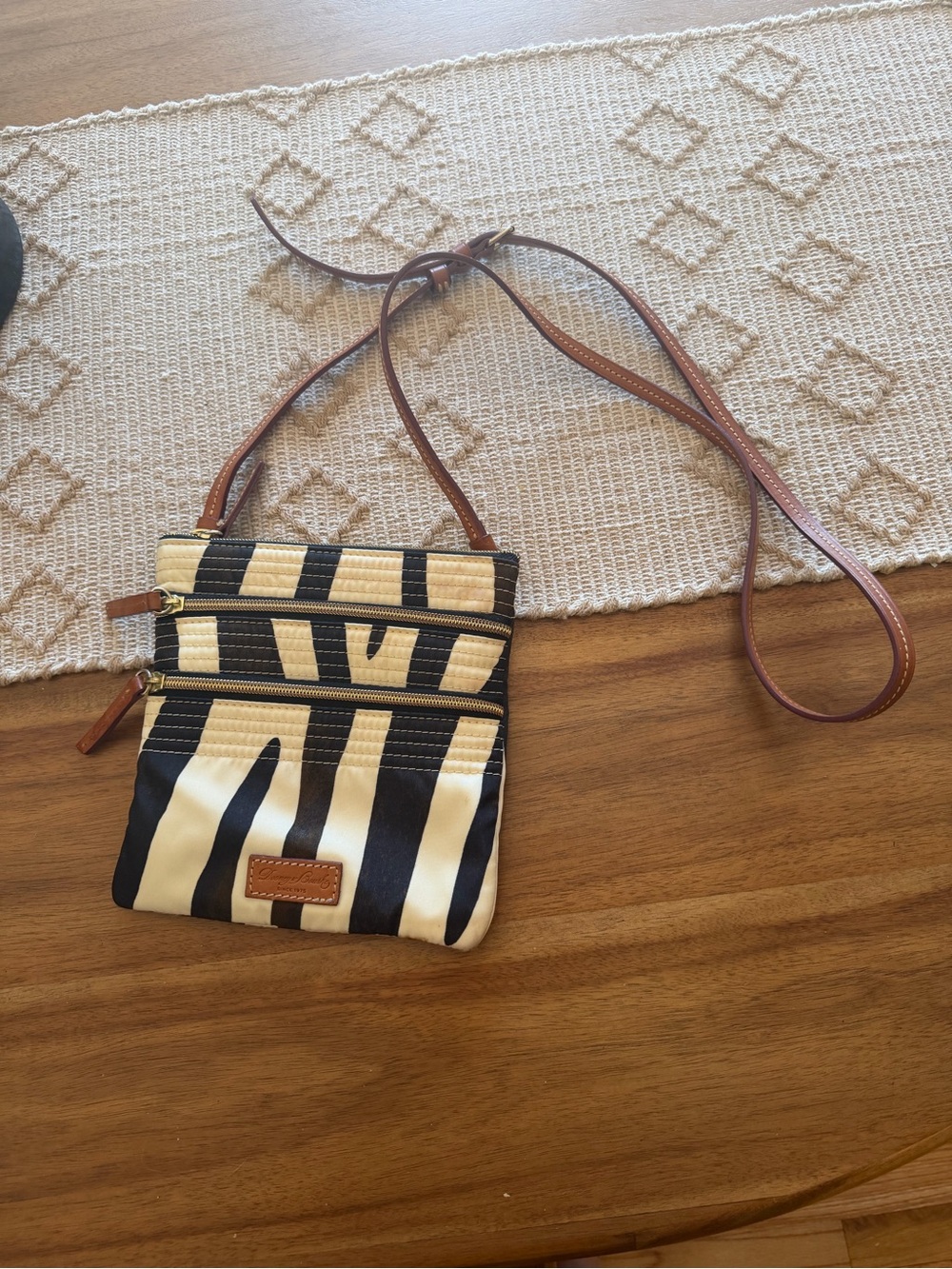 Dooney & Bourke 3 Zipper Black and White Zebra Crossbody Bag
